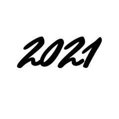 2021 hand written lettering with black text on white background. Happy New Year card design.