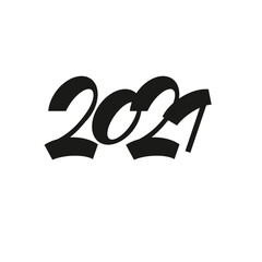 2021 hand written lettering with black text on white background. Happy New Year card design.