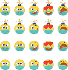 Vector illustration of Emoji protected of coronavirus