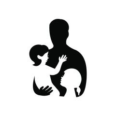 father with two daughters silhouette logo vector