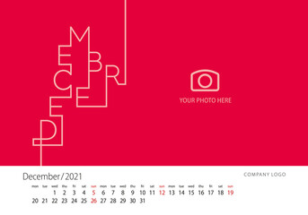 2021 Calendar New Year December modern line design template red background
