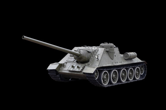 Soviet self-propelled gun SU-100. Isolate on black.