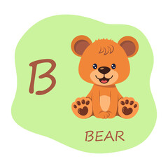 Cute teddy bear and alphabet capital letter B. Easy learning for preschool kids