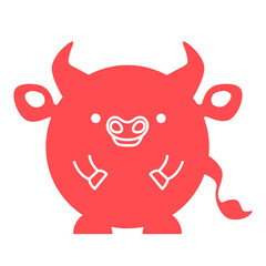 Red cute bull isolated on white background. Flat design for card or t-shirt. Vector illustration