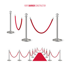Red carpet with metal column guard on white space