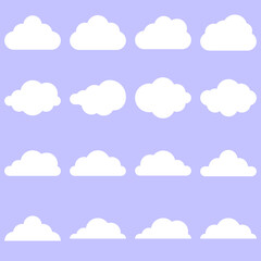 set of flat icon of white cloud on blue sky