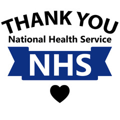 Thank NHS. National health service. Handwritten lettering. Isolated on white background. Illustration with text saying thank you concept for carers, for NHS workers, staff, and volunteers.