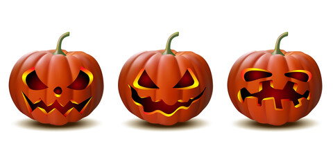 set of Halloween pumpkins in vector with different faces