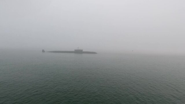 modern nuclear-powered missile submarine on the high seas Borei