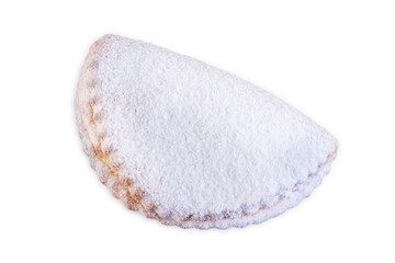 Cottage cheese cookies sochnik with powdered sugar on a white isolated background