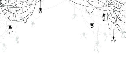 Spider Web On White Background. Halloween Design Elements. Spooky Scary Horror Decor Vector.