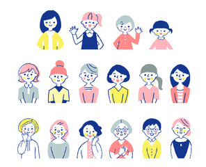 様々な年代の女性　上半身　セット