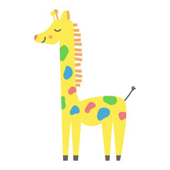 Cute colorful african giraffe sleeping adorable character isolated