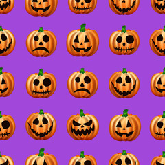 Seamless Halloween pattern. image of orange pumpkins. Scary Jack. Copy space, 3D illustration, 3D render