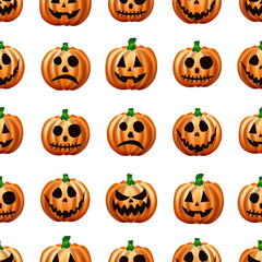 Seamless Halloween pattern. image of orange pumpkins. Scary Jack. Copy space, 3D illustration, 3D render