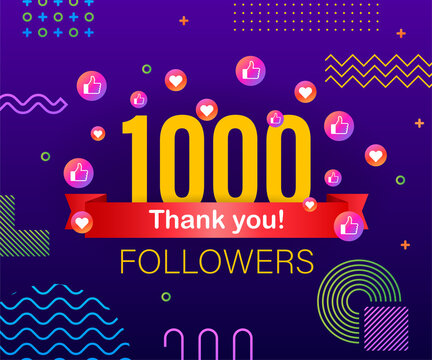 Thank you 1000 followers numbers. Congratulating multicolored thanks image for net friends likes.