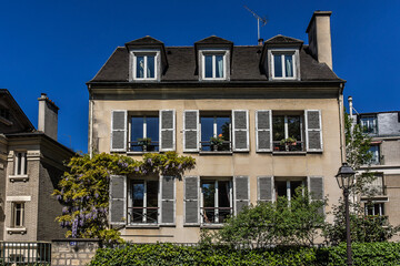 Picturesque old house on the Montmartre hill. Paris. France. Montmartre area is most popular destinations in Paris.