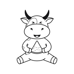Children's coloring page with cute bulls, cows and oxen. The ox is a symbol of the year 2021 according to the Chinese or Eastern calendar. Ready-to-print vector stock illustration isolated on a white 