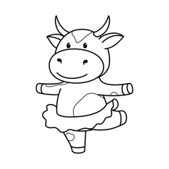Children's coloring page with cute bulls, cows and oxen. The ox is a symbol of the year 2021 according to the Chinese or Eastern calendar. Ready-to-print vector stock illustration isolated on a white 