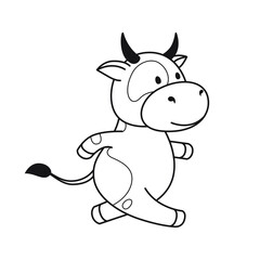 Children's coloring page with cute bulls, cows and oxen. The ox is a symbol of the year 2021 according to the Chinese or Eastern calendar. Ready-to-print vector stock illustration isolated on a white 