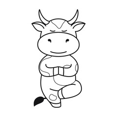 Obraz na płótnie Canvas Children's coloring page with cute bulls, cows and oxen. The ox is a symbol of the year 2021 according to the Chinese or Eastern calendar. Ready-to-print vector stock illustration isolated on a white 