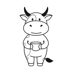 Children's coloring page with cute bulls, cows and oxen. The ox is a symbol of the year 2021 according to the Chinese or Eastern calendar. Ready-to-print vector stock illustration isolated on a white 