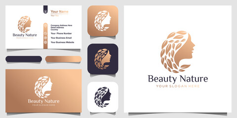 Naklejka premium woman hair salon logo and business card design. Abstract design concept for beauty salon, massage, magazine, cosmetic and spa.