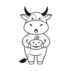 Children's coloring page with cute bulls, cows and oxen. The ox is a symbol of the year 2021 according to the Chinese or Eastern calendar. Ready-to-print vector stock illustration isolated on a white 