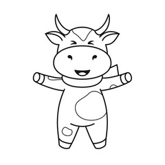Children's coloring page with cute bulls, cows and oxen. The ox is a symbol of the year 2021 according to the Chinese or Eastern calendar. Ready-to-print vector stock illustration isolated on a white 