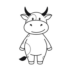 Children's coloring page with cute bulls, cows and oxen. The ox is a symbol of the year 2021 according to the Chinese or Eastern calendar. Ready-to-print vector stock illustration isolated on a white 