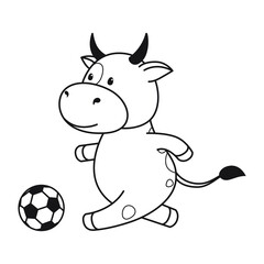 Children's coloring page with cute bulls, cows and oxen. The ox is a symbol of the year 2021 according to the Chinese or Eastern calendar. Ready-to-print vector stock illustration isolated on a white 