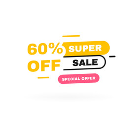 Super sale banner design with sale tag. Special offer 60 percent off discount. Banners template design for business, promotion, sale and advertising. Vector illustration