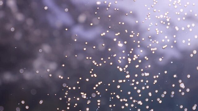 air bubbles underwater in blue water moving strange some in focus some out of focus making nive background shapes with sun rays and sun shine