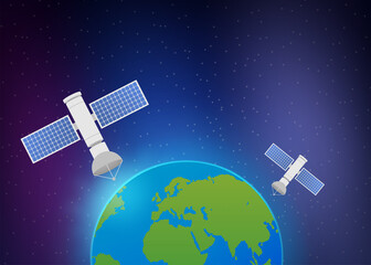 Artificial satellites orbiting the planet Earth. Artificial satellites orbiting the planet Earth, GPS. Vector stock illustration.