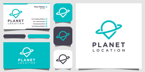 planet location with line art style, logo and business card design. © gemilang