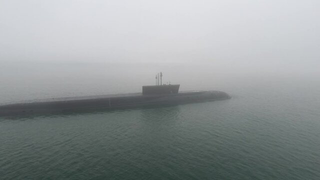 modern nuclear-powered missile submarine on the high seas Borei