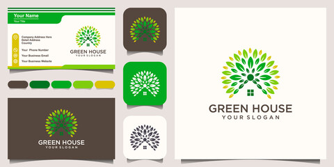 Organic House logo design template ,Home logo ,House care logo ,Home clean logo , Vector illustration, set of logo and business card design