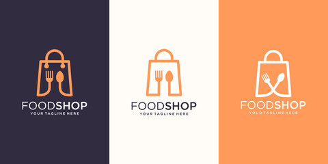 Food Shop Logo designs Template, bag combined with spoon and cutlery.