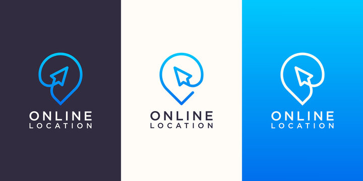 Online location Logo designs Template. cursor combined with pin maps.