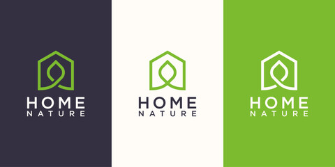 Home nature Logo designs Template. house combined with leaf.