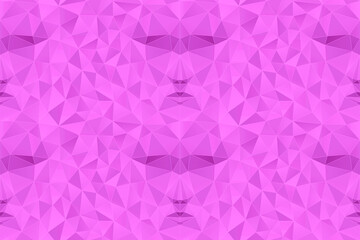 Polygonal abstract pink face on a pink background. Seamless pattern. Low poly design. Creative geometric vector illustration. 