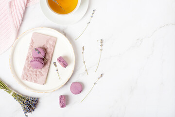 lavender pink chocolate on a white table
