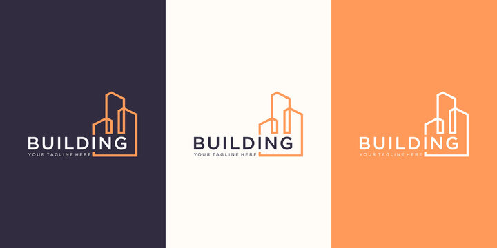 work mark real estate logo design with line art style. city building abstract For Logo Design Inspiration. business card design