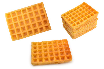 Belgian waffle isolated on white background.