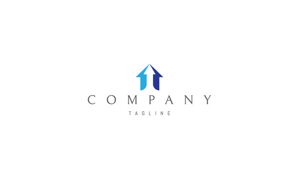 Vector color logo on which an abstract image of a house consisting of three upward arrows.