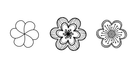 Hibiscus and Hawaiian flowers in the set. Thin line black hibiscus icon, flat vector simple element illustration from exotic nature concept, isolated flowers top view on white background. Line art