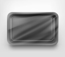 Horizontal tray container mockup. Vector illustration isolated on white background. Layered template file easy to use for your promo product: meat of animals, chicken, fish. EPS10