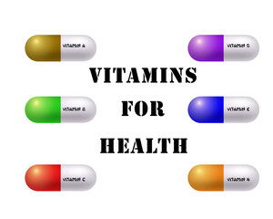 Medical pills set, different colors vectors collection. Vector colorful collection of pills, capsules on white background.