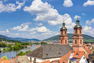 Panorama-Blick von der Mildenburg auf die Stadt Miltenberg am Main in Unterfranken, Bayern
