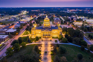 Aerial View of Iowa State Capitol at Sunrise
